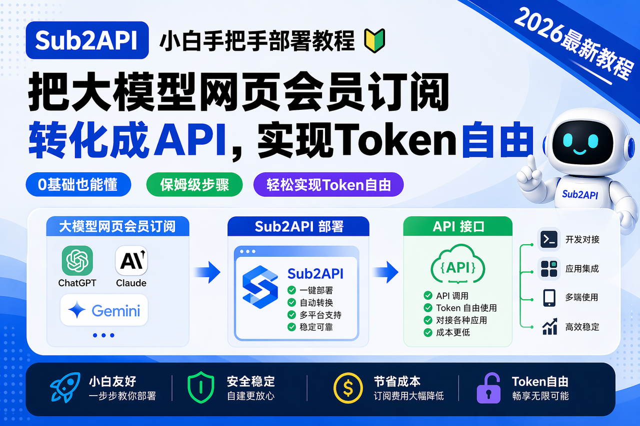 第1期：sub2api小白手把手部署教程，把大模型网页会员订阅转化成api，实现token自由